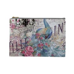 French Vintage Chandelier Blue Peacock Floral Paris Decor Cosmetic Bag (large)