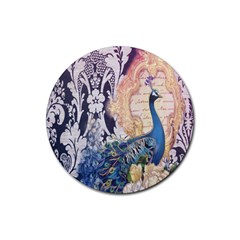 Damask French Scripts  Purple Peacock Floral Paris Decor Drink Coaster (round) by chicelegantboutique