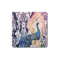 Damask French Scripts  Purple Peacock Floral Paris Decor Magnet (square) by chicelegantboutique