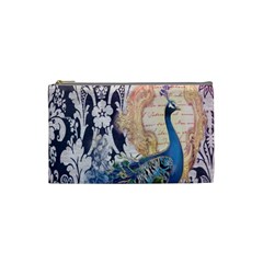 Damask French Scripts  Purple Peacock Floral Paris Decor Cosmetic Bag (small) by chicelegantboutique