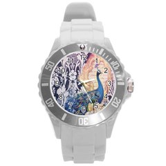 Damask French Scripts  Purple Peacock Floral Paris Decor Plastic Sport Watch (large) by chicelegantboutique