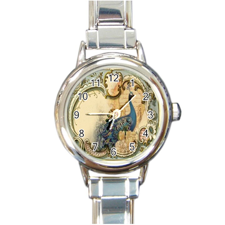 Victorian Swirls Peacock Floral Paris Decor Round Italian Charm Watch