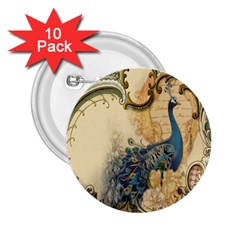 Victorian Swirls Peacock Floral Paris Decor 2 25  Button (10 Pack) by chicelegantboutique