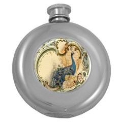 Victorian Swirls Peacock Floral Paris Decor Hip Flask (round) by chicelegantboutique