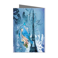 Girly Blue Bird Vintage Damask Floral Paris Eiffel Tower Mini Greeting Card (8 Pack) by chicelegantboutique