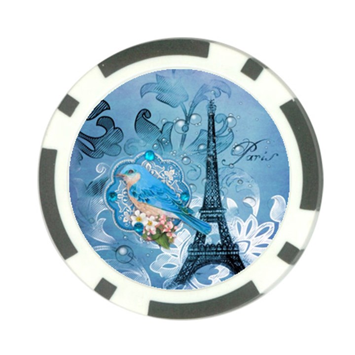 Girly Blue Bird Vintage Damask Floral Paris Eiffel Tower Poker Chip
