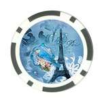 Girly Blue Bird Vintage Damask Floral Paris Eiffel Tower Poker Chip Back