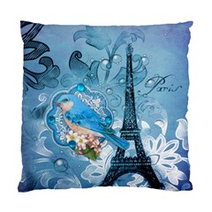 Girly Blue Bird Vintage Damask Floral Paris Eiffel Tower Cushion Case (two Sided)  by chicelegantboutique