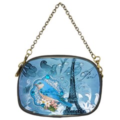 Girly Blue Bird Vintage Damask Floral Paris Eiffel Tower Chain Purse (two Sided)  by chicelegantboutique