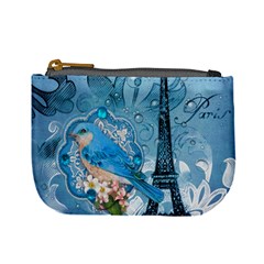 Girly Blue Bird Vintage Damask Floral Paris Eiffel Tower Coin Change Purse by chicelegantboutique