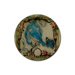 Victorian Girly Blue Bird Vintage Damask Floral Paris Eiffel Tower Drink Coaster (Round) Front