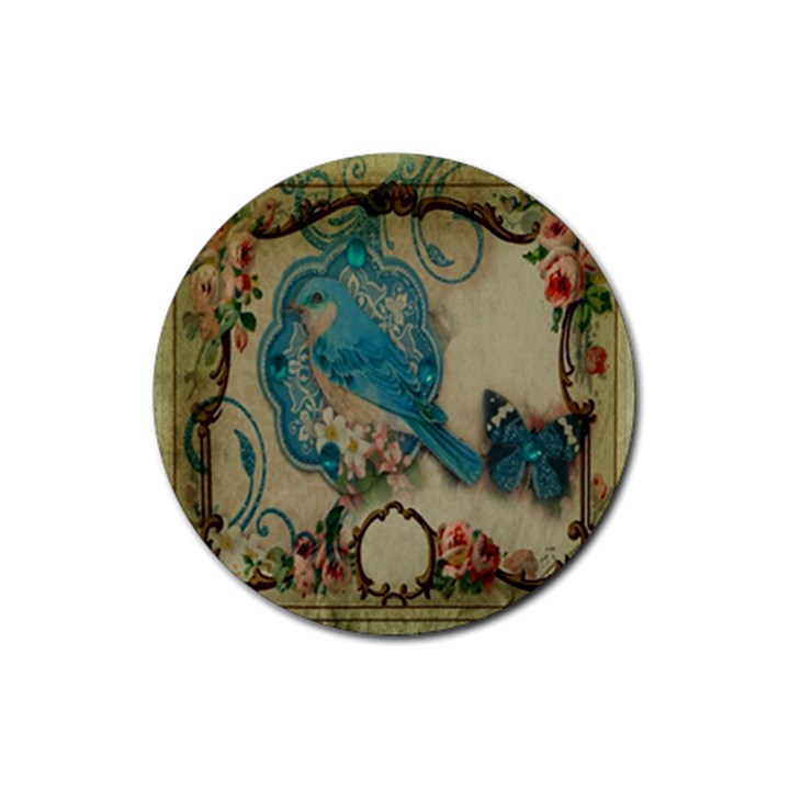 Victorian Girly Blue Bird Vintage Damask Floral Paris Eiffel Tower Drink Coaster (Round)