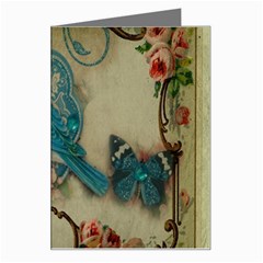 Victorian Girly Blue Bird Vintage Damask Floral Paris Eiffel Tower Greeting Card by chicelegantboutique