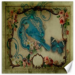 Victorian Girly Blue Bird Vintage Damask Floral Paris Eiffel Tower Canvas 16  X 16  (unframed) by chicelegantboutique