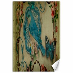 Victorian Girly Blue Bird Vintage Damask Floral Paris Eiffel Tower Canvas 20  X 30  (unframed)