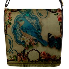 Victorian Girly Blue Bird Vintage Damask Floral Paris Eiffel Tower Flap Closure Messenger Bag (small) by chicelegantboutique