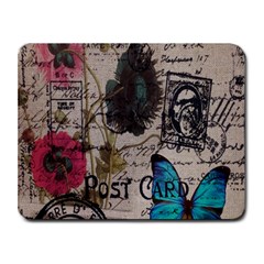 Floral Scripts Blue Butterfly Eiffel Tower Vintage Paris Fashion Small Mouse Pad (rectangle) by chicelegantboutique