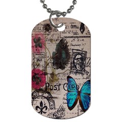 Floral Scripts Blue Butterfly Eiffel Tower Vintage Paris Fashion Dog Tag (two-sided)  by chicelegantboutique