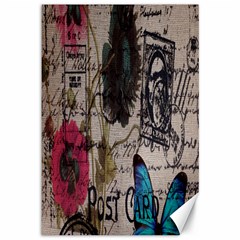 Floral Scripts Blue Butterfly Eiffel Tower Vintage Paris Fashion Canvas 12  X 18  (unframed) by chicelegantboutique