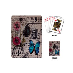 Floral Scripts Blue Butterfly Eiffel Tower Vintage Paris Fashion Playing Cards (mini) by chicelegantboutique