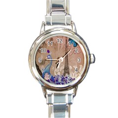 Modern Butterfly  Floral Paris Eiffel Tower Decor Round Italian Charm Watch