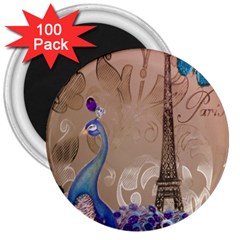 Modern Butterfly  Floral Paris Eiffel Tower Decor 3  Button Magnet (100 pack)