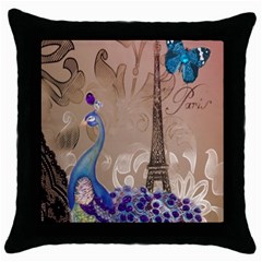 Modern Butterfly  Floral Paris Eiffel Tower Decor Black Throw Pillow Case