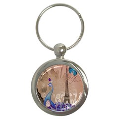 Modern Butterfly  Floral Paris Eiffel Tower Decor Key Chain (Round)