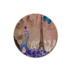 Modern Butterfly  Floral Paris Eiffel Tower Decor Drink Coaster (round) by chicelegantboutique