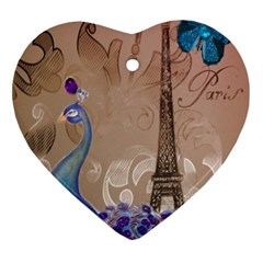 Modern Butterfly  Floral Paris Eiffel Tower Decor Heart Ornament (Two Sides)