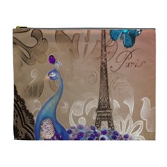 Modern Butterfly  Floral Paris Eiffel Tower Decor Cosmetic Bag (XL)