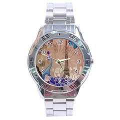 Modern Butterfly  Floral Paris Eiffel Tower Decor Stainless Steel Watch (men s) by chicelegantboutique