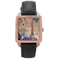 Modern Butterfly  Floral Paris Eiffel Tower Decor Rose Gold Leather Watch  by chicelegantboutique