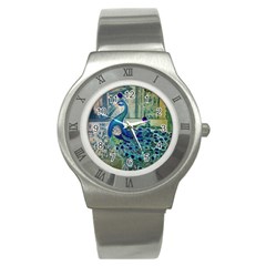 French Scripts Vintage Peacock Floral Paris Decor Stainless Steel Watch (unisex) by chicelegantboutique