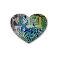 French Scripts Vintage Peacock Floral Paris Decor Drink Coasters (heart)