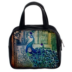 French Scripts Vintage Peacock Floral Paris Decor Classic Handbag (two Sides) by chicelegantboutique