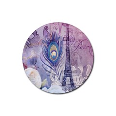 Peacock Feather White Rose Paris Eiffel Tower Drink Coaster (round)