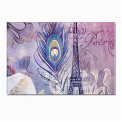 Peacock Feather White Rose Paris Eiffel Tower Postcard 4 x 6  (10 Pack) by chicelegantboutique