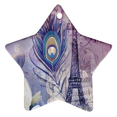 Peacock Feather White Rose Paris Eiffel Tower Star Ornament (two Sides) by chicelegantboutique