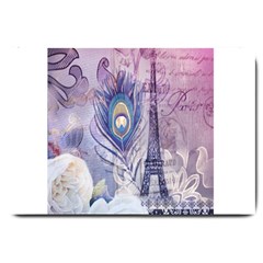 Peacock Feather White Rose Paris Eiffel Tower Large Door Mat by chicelegantboutique