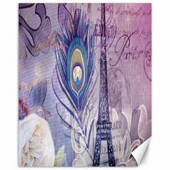 Peacock Feather White Rose Paris Eiffel Tower Canvas 11  X 14  (unframed) by chicelegantboutique