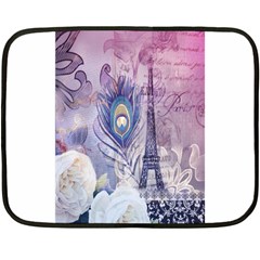 Peacock Feather White Rose Paris Eiffel Tower Mini Fleece Blanket (two Sided) by chicelegantboutique