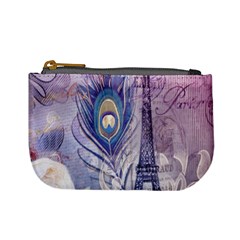 Peacock Feather White Rose Paris Eiffel Tower Coin Change Purse by chicelegantboutique