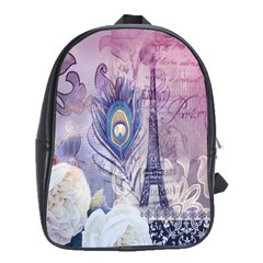 Peacock Feather White Rose Paris Eiffel Tower School Bag (large) by chicelegantboutique