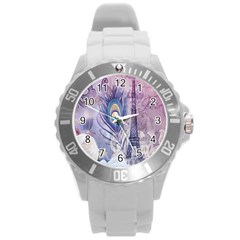 Peacock Feather White Rose Paris Eiffel Tower Plastic Sport Watch (large) by chicelegantboutique