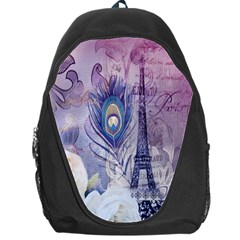 Peacock Feather White Rose Paris Eiffel Tower Backpack Bag by chicelegantboutique