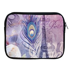 Peacock Feather White Rose Paris Eiffel Tower Apple Ipad 2/3/4 Zipper Case