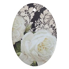 Elegant White Rose Vintage Damask Oval Ornament by chicelegantboutique