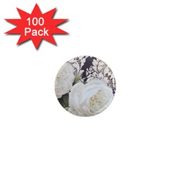 Elegant White Rose Vintage Damask 1  Mini Button Magnet (100 Pack) by chicelegantboutique