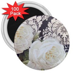Elegant White Rose Vintage Damask 3  Button Magnet (100 Pack) by chicelegantboutique